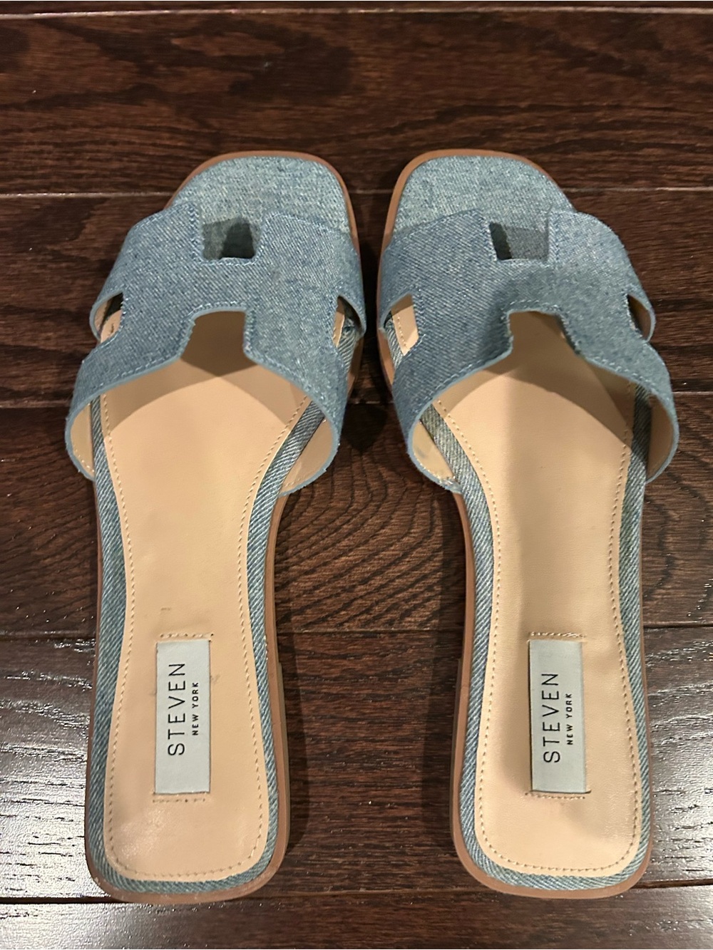 Steven By Steve Madden Light Blue Denim Slide Sandals - Picture 3 of 6